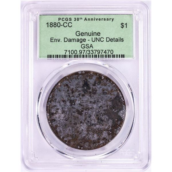 1880-CC $1 Morgan Silver Dollar Coin PCGS Genuine Environmental Damage UNC Details