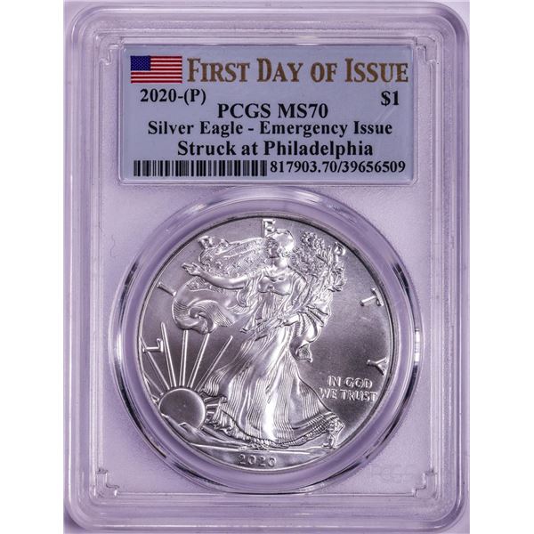 2020-(P) $1 American Silver Eagle Coin PCGS MS70 FDOI Philadelphia Emergency Issue
