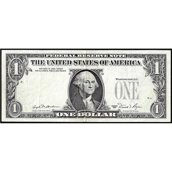 1981 $1 Federal Reserve Overprint on Back Error Note