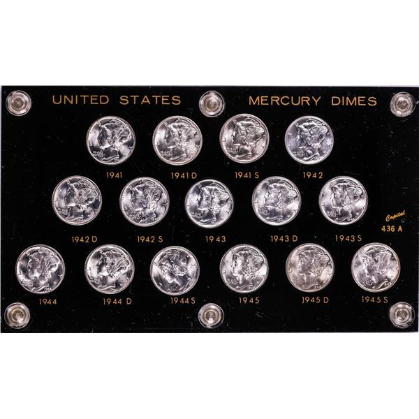 Complete Brilliant Uncirculated 1941 - 1945 Mercury Dime (15) Coin Set Capital Holder