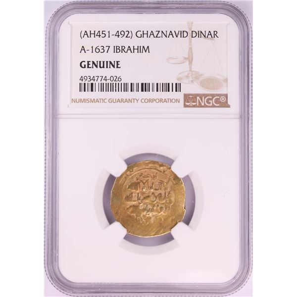 AH451-492 Ghaznavid Dinar A-1637 Ibrahim Gold Coin NGC Genuine