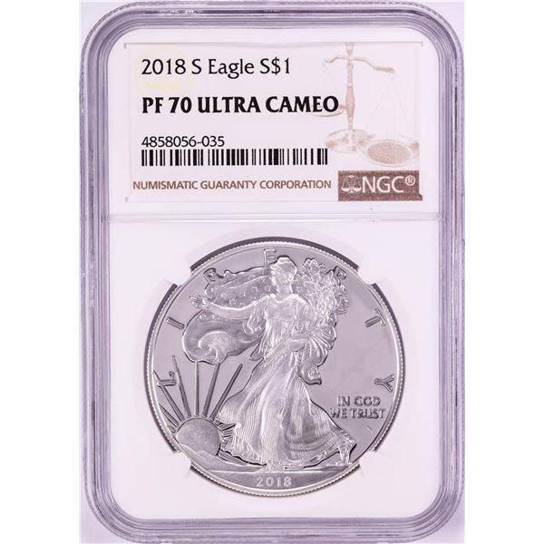 2018-S $1 Proof American Silver Eagle Coin NGC PF70 Ultra Cameo