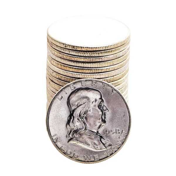 Roll of (20) Brilliant Uncirculated 1958 Franklin Half Dollar Coins