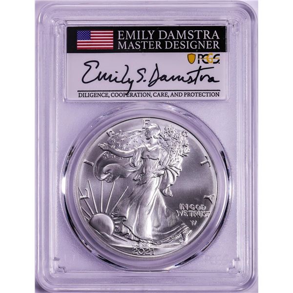 2021 Type 2 $1 American Silver Eagle Coin PCGS MS70 First Strike Damstra Signature