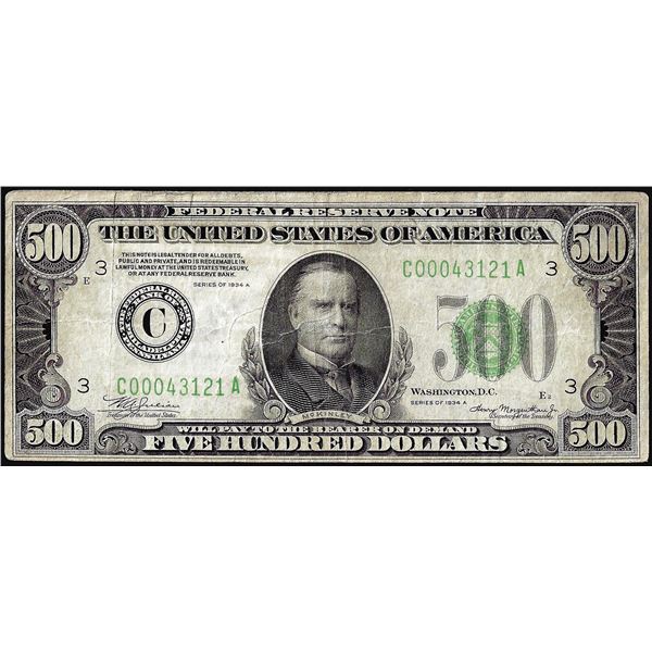 1934A $500 Federal Reserve Bank Note Philadelphia