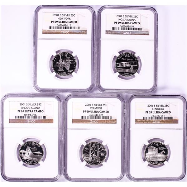 2001-S Silver Proof State Quarter (5) Coin Set NGC PF69 Ultra Cameo