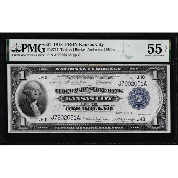 1918 $1 Federal Reserve Bank Note Kansas City Fr.737 PMG About Uncirculated 55EPQ