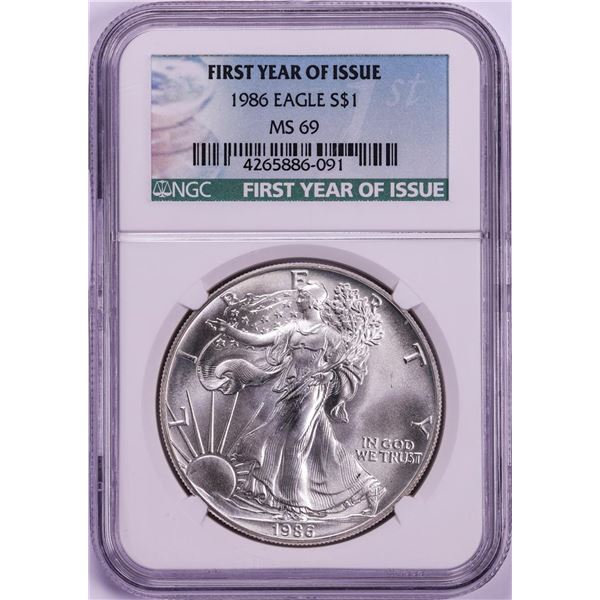 1986 $1 American Silver Eagle Coin NGC MS69 First Year Issue