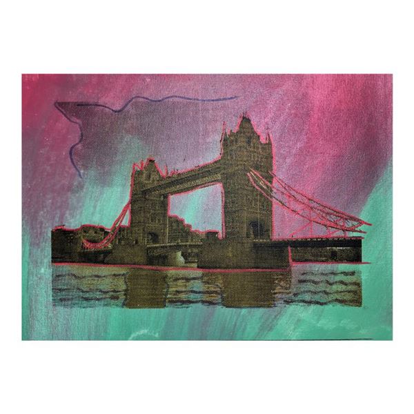 Steve Kaufman (1960-2010) "Tower Bridge" Original Mixed Media On Canvas