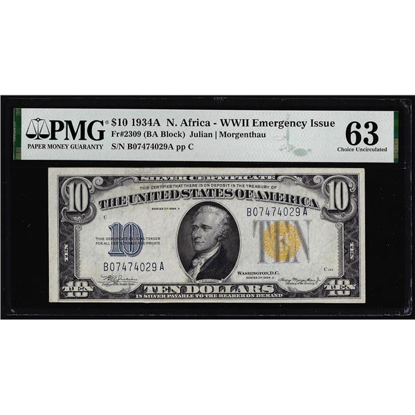 1934A $10 North Africa WWII Emergency Silver Certificate Note PMG Ch. Uncirculated 63