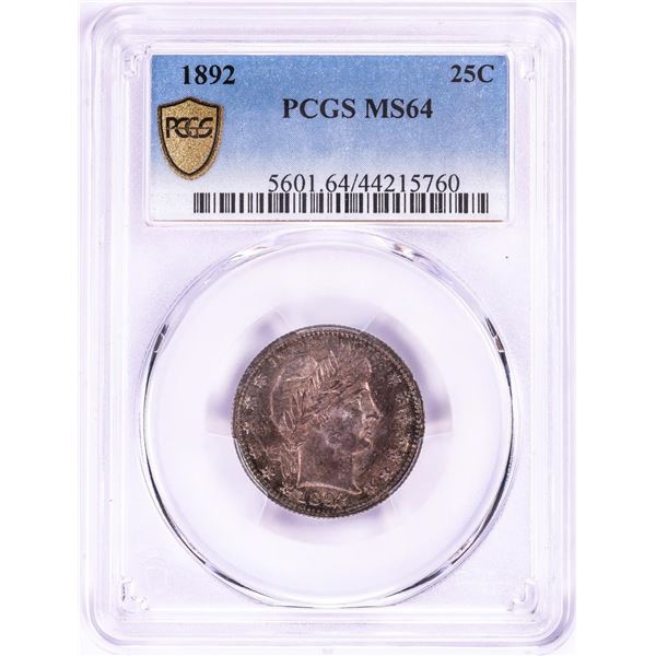 1892 Barber Quarter Coin PCGS MS64