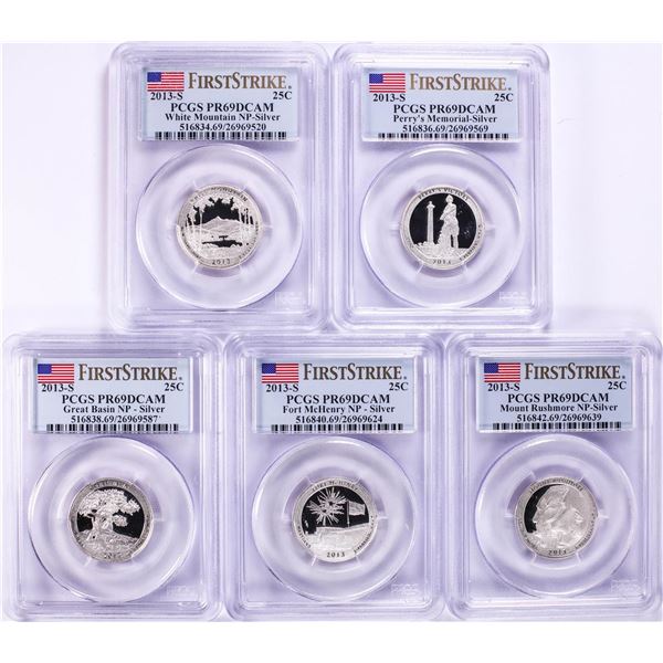 2013-S Silver Proof National Parks Quarter (5) Coin Set PCGS PR69DCAM First Strike