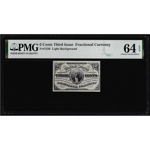 1863 Third Issue Three Cents Fractional Note Fr.1226 PMG Choice Uncirculated 64EPQ