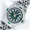 Rolex Ladies Stainless Steel Diamond & Emerald Datejust Wristwatch With Rolex Box