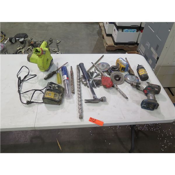 Misc Tools: Ryobi Power Tool & Charger, Drill, Hammers, Files, Grinder Wheels, etc