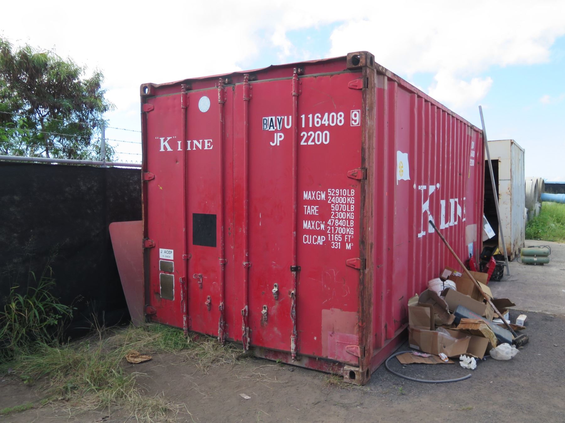 K Line Red 20' Shipping Container w/ 2 Doors (Contents not included ...