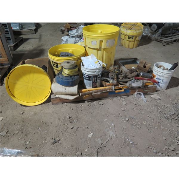 Spill Kit Bucket w/ Absorbent Socks, Straps, Hardware, Grease Gun, etc