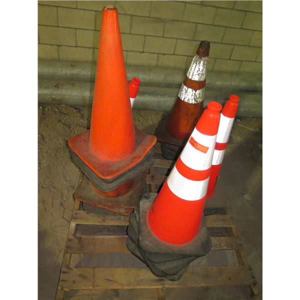 Multiple Orange & White Traffic Pylon Cones