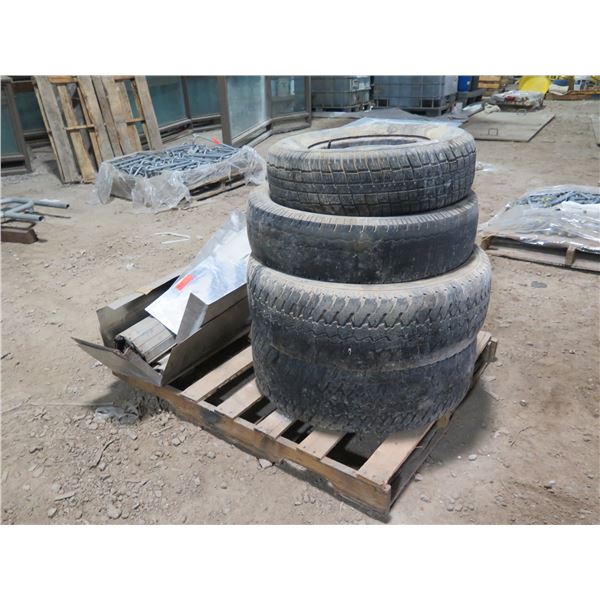 Qty 4 Tires: P215/70R14, LT215/65R16, Large Machine Tires & Misc Metal