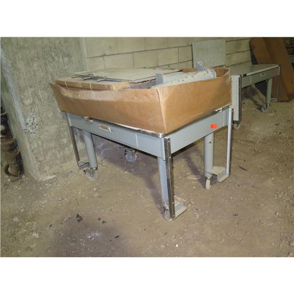 Rolling Metal Table w/ Drawer & Box Conveyor Parts 48 x30 x29.5 H