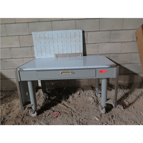 Rolling Metal Table w/ Drawer & Plastic Holed Sheet 48"x30"x29.5"H