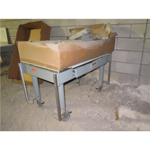 Rolling Metal Table w/ Drawer & Box Conveyor Parts 48"x30"x29.5"H