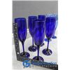 Image 2 : (7) Blue Glass Champagne Flutes