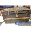 Image 2 : **Vintage Wooden McBrine Trunk with Leather Handles and Tray