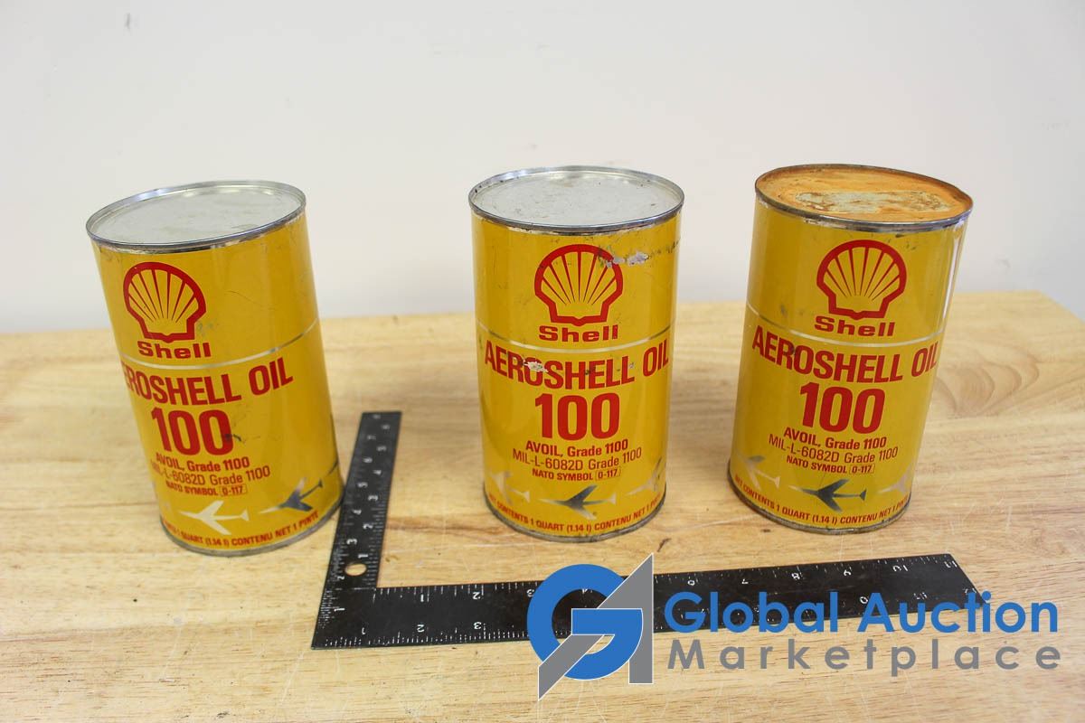 **(3) Shell Aeroshell Oil Quart Tins - Full
