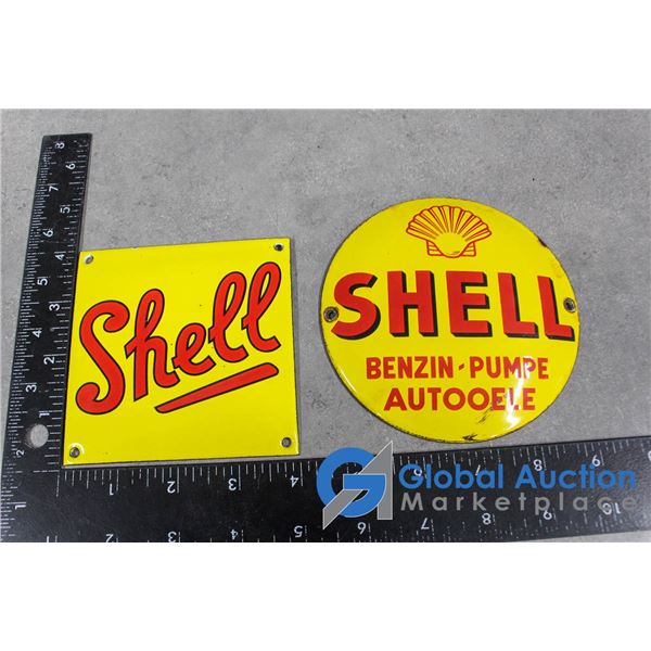 (2) Shell Pump Plates Fantasy Porcelain Signs