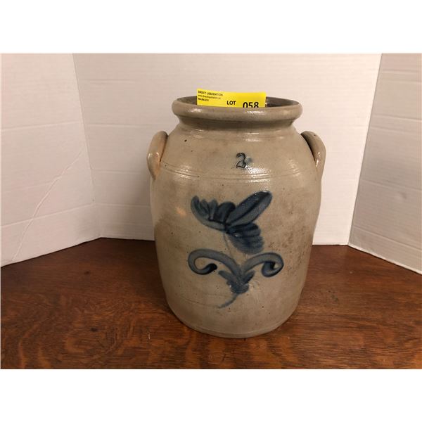 Pottery - Milk Jug #2 - 12in tall - Pottery - Beige with Blue Floral Design