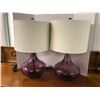 Image 1 : Two Purple Glass Lamps with mottled polka dot design c/w lampshades - approx. 24in tall