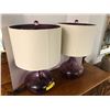 Image 2 : Two Purple Glass Lamps with mottled polka dot design c/w lampshades - approx. 24in tall