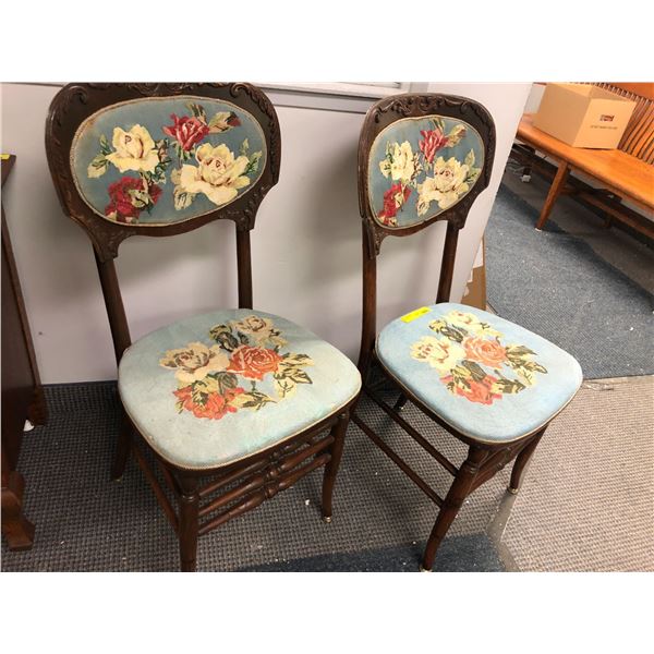 Two Antique Needlepoint Chairs with Needlepoint backs