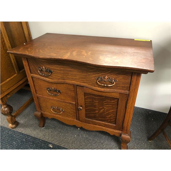 Antique Oak Dresser with Cupboard with Brass hardware - approx. 32 1/2in x 18in x 29in tall