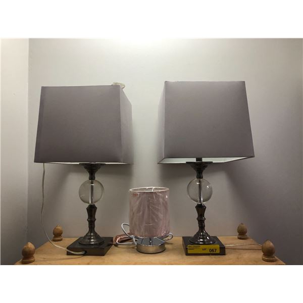 Lot of three Chrome/Bronzed Chrome Lamps with Lampshades - tallest is approx. 21 1/2in