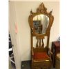 Image 3 : Oak Entry Chair and Coat Rack with Mirror and hinged seat and cushion - approx. 29in x 17in x 82in
