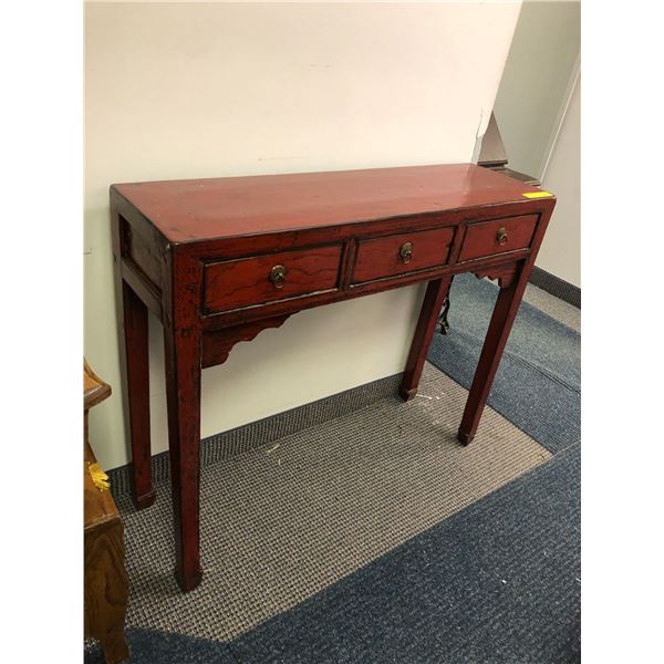 Asian Style Red Hallway Table with three drawers - approx. 41in x 12in x 34in