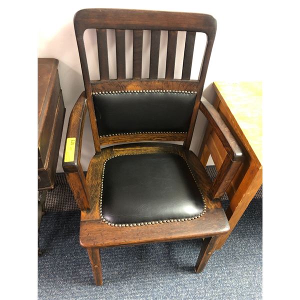 Wood Bankers Chair with Black Upholstery - approx. 22 1/2in x 19in x 36in