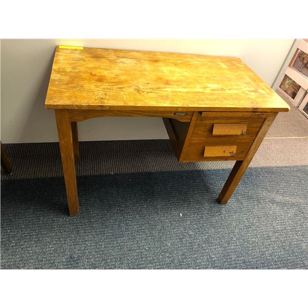 Small Oak Desk with two drawers - needs some work - approx. 36in x 19in x 26in