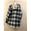 Image 3 : Men's Wrangler Quilted Jacket with Hood - XL (Blue Plaid with grey hood)