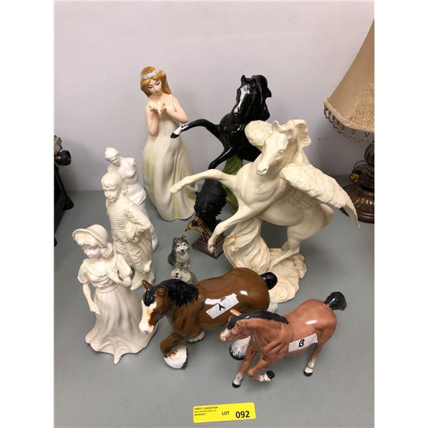 Group of 11 Ceramic Pieces - Horses, Wolves, Bear &  People