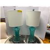 Image 1 : Set of Two Turquoise Glass Lamps with Lampshades - approx. 26in tall