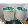 Image 2 : Set of Two Turquoise Glass Lamps with Lampshades - approx. 26in tall