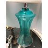 Image 3 : Set of Two Turquoise Glass Lamps with Lampshades - approx. 26in tall