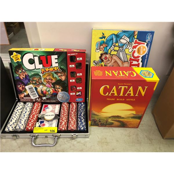 Group of Games - Catan, Operation, Clue Junior & Cased Poker Set