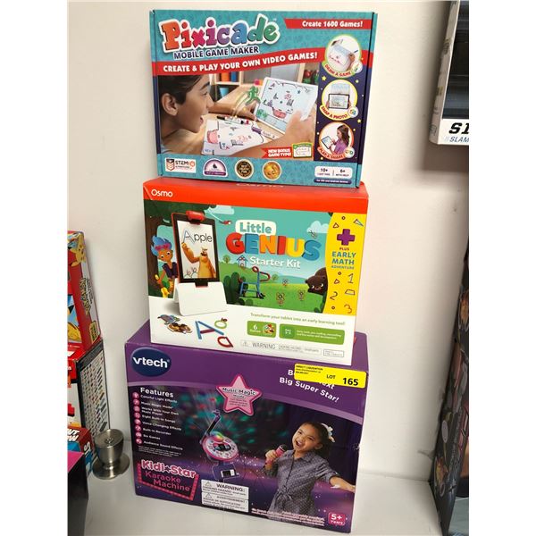 Lot of 3 Kids Toys - Vtech Karaoke machine, Little Genius Starter Kit & Pixicade Mobile Game Maker