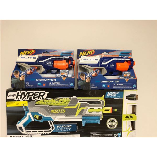 Lot of 3 - Nerf Hyper Gun and two Elite Nstrike Disruptor Nerf Guns