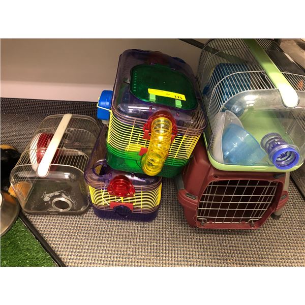 Four Hamster Cages with connecting Tubes and one small pet carrier