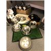 Image 1 : Dog Collection - large stainless food bowls, Fake grass pee mat, two dog beds, two stuffed dogs and